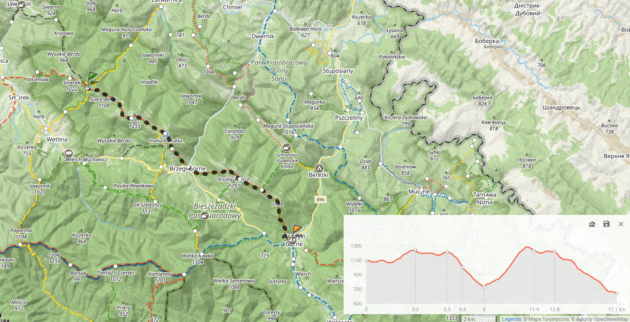 Główny Szlak Beskidzki 2024 - Dzień 18: ”Przełęcz M. Orłowicza - Ustrzyki Górne” (17,1km i 866m podejść). Nocleg: ”Bieszczadzkie Marzenie”, Wetlina