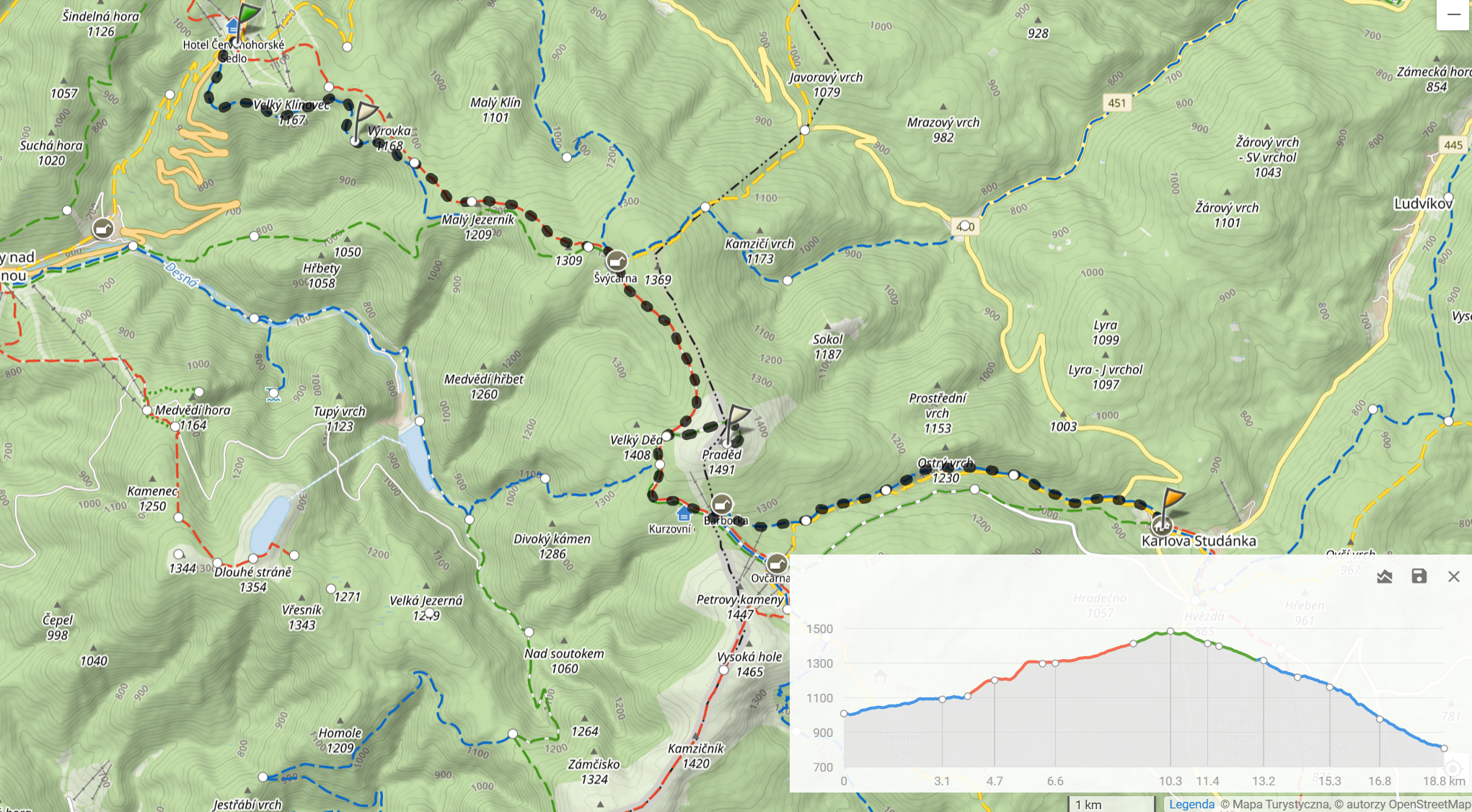 Trasa grupy (18,8km, 532m podejść)