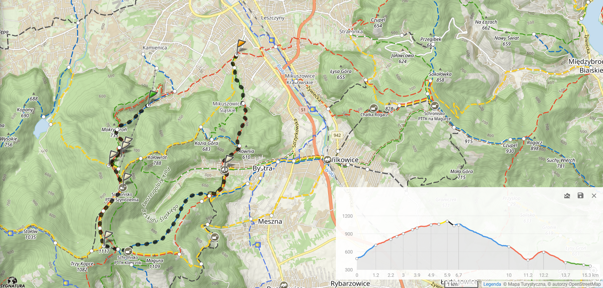 Śląski klasyk komunikacją publiczną (15,3km, 796m podejść)