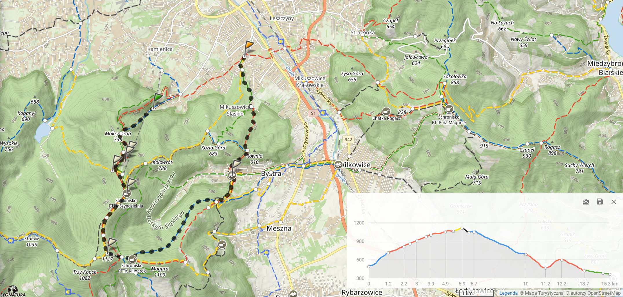 Śląski klasyk komunikacją publiczną (15,3km, 796m podejść)