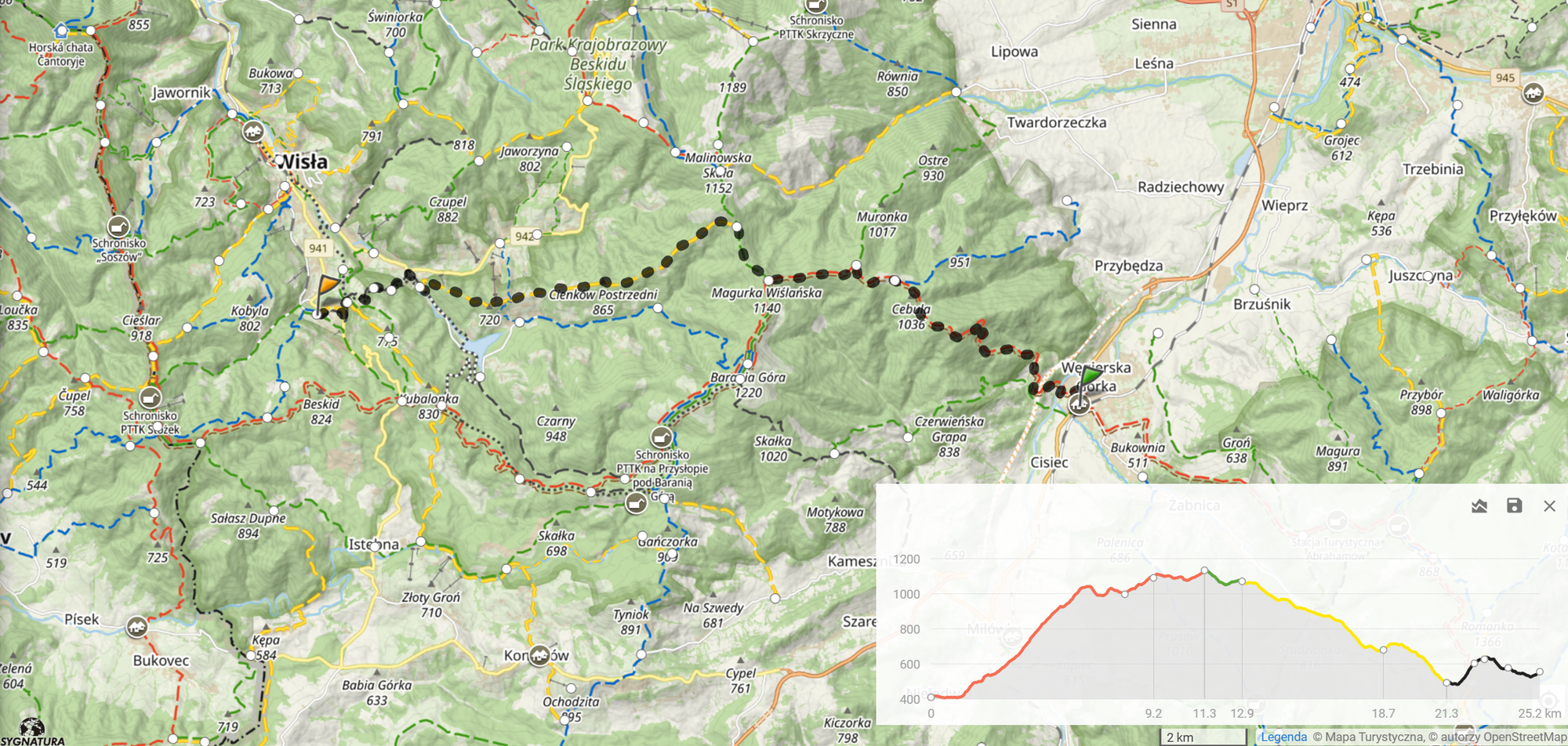 W poprzek Beskidu Śląskiego (25,2km, 1158m podejść)