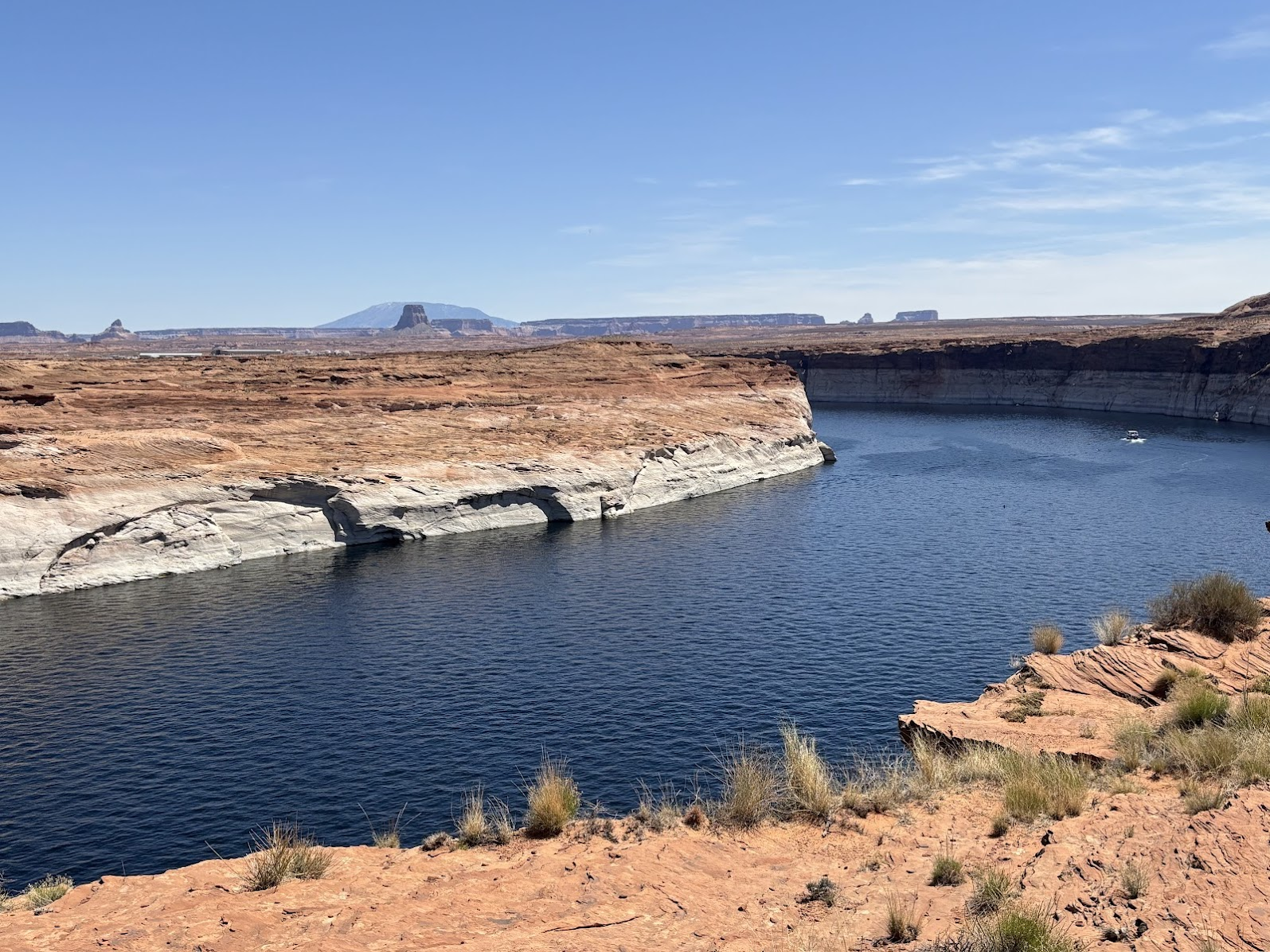 The western end of Lake Powell, Page, AZ. The mountain in the background (center-left) is Navajo Mountain