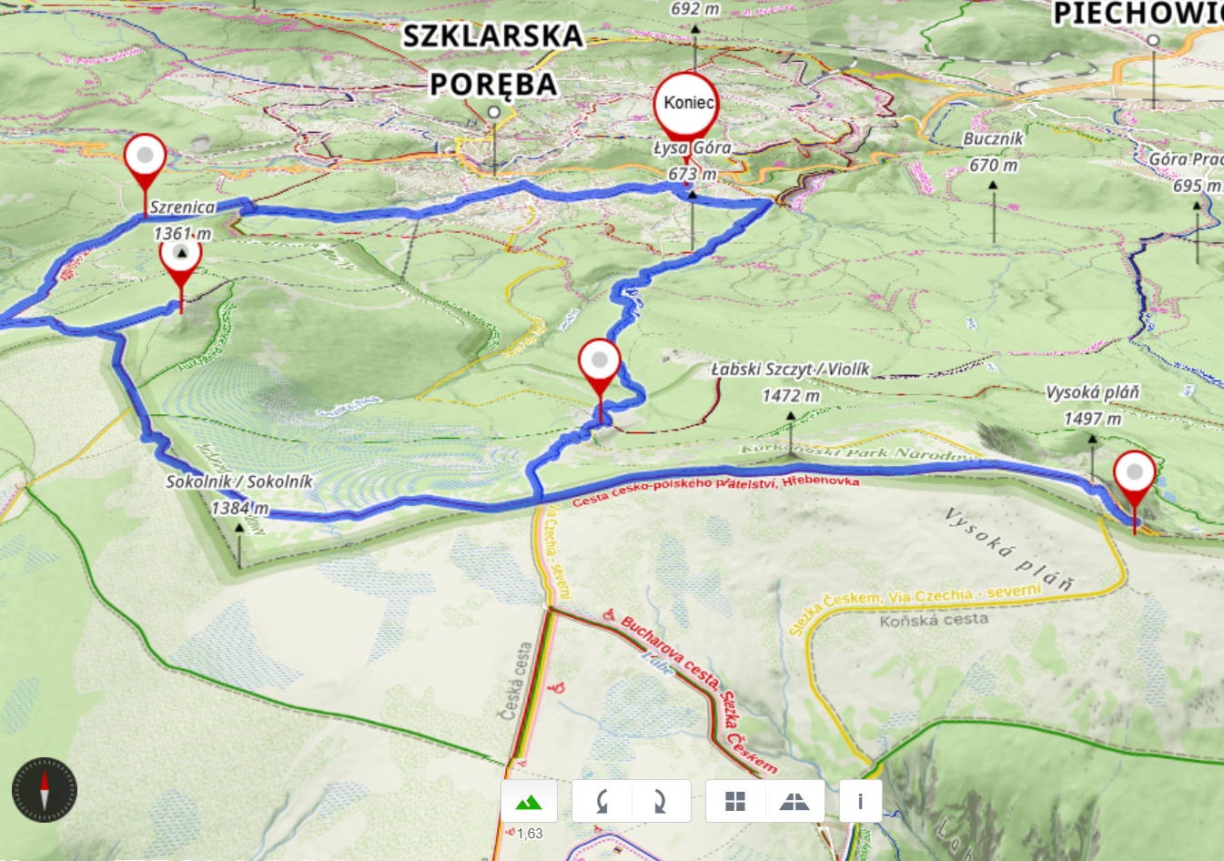 Trasa wycieczki (21km, 930m podejść)