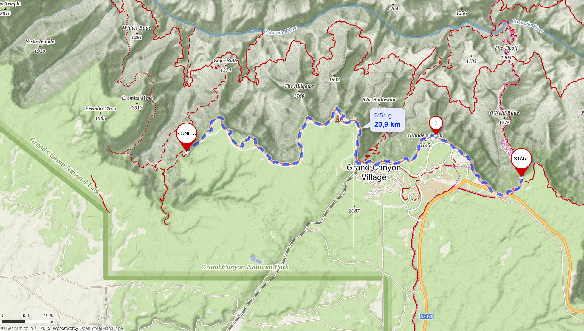Grand Canyon South Rim Trail (21km, 541m total elevation gain)