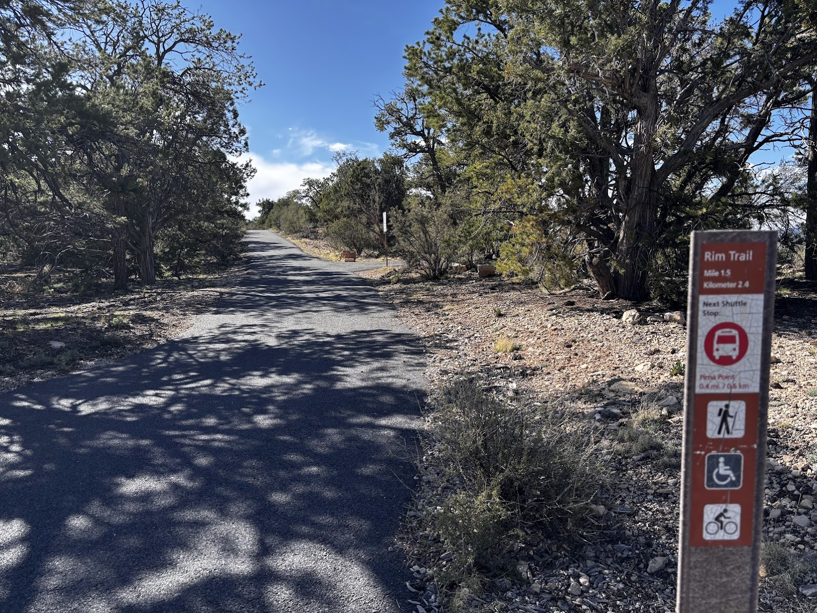 Grand Canyon South Rim Trail - easy and accessible (photo from Pima Point, near the end of the trail)