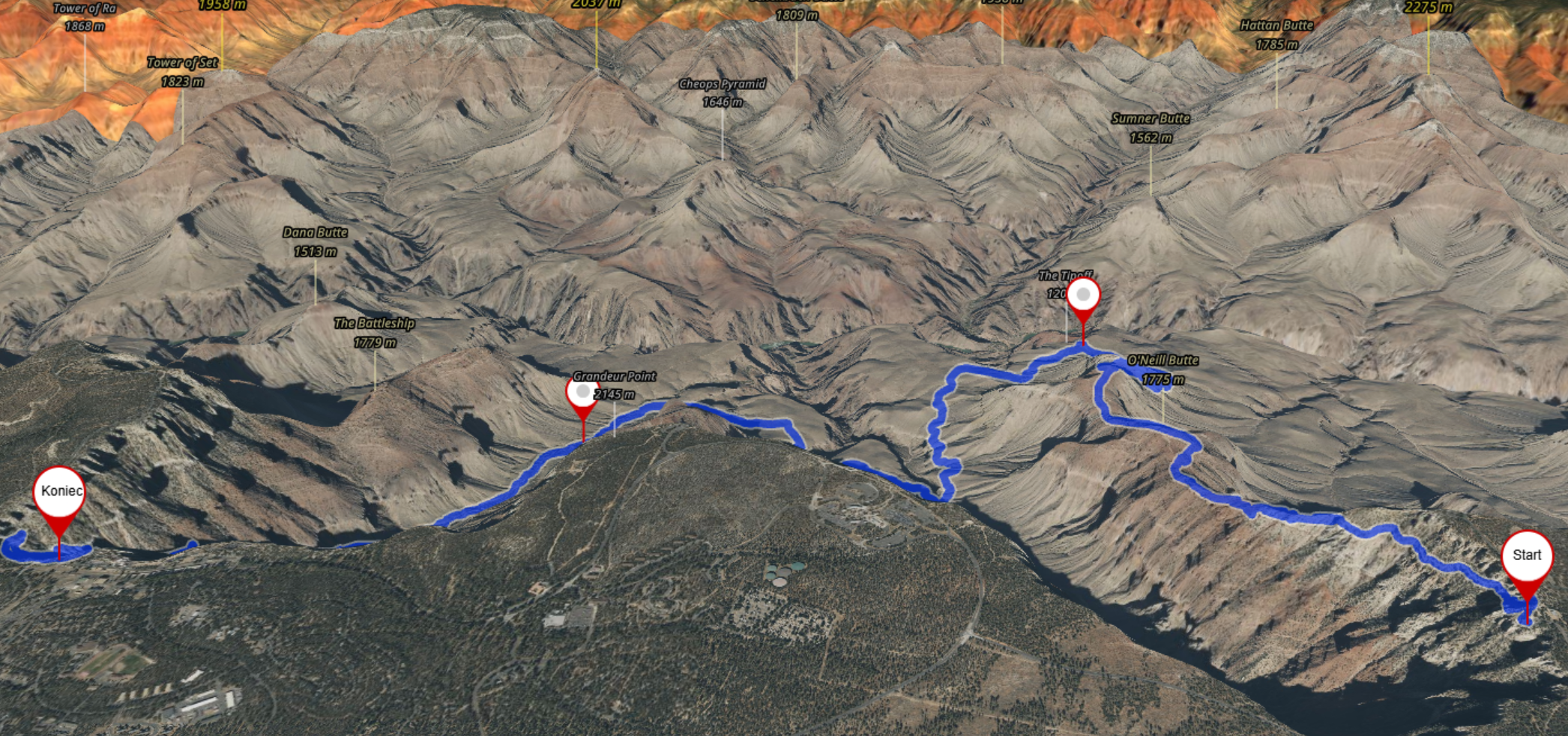 Inside the Grand Canyon hike (22km, 1283m total elevation gain)