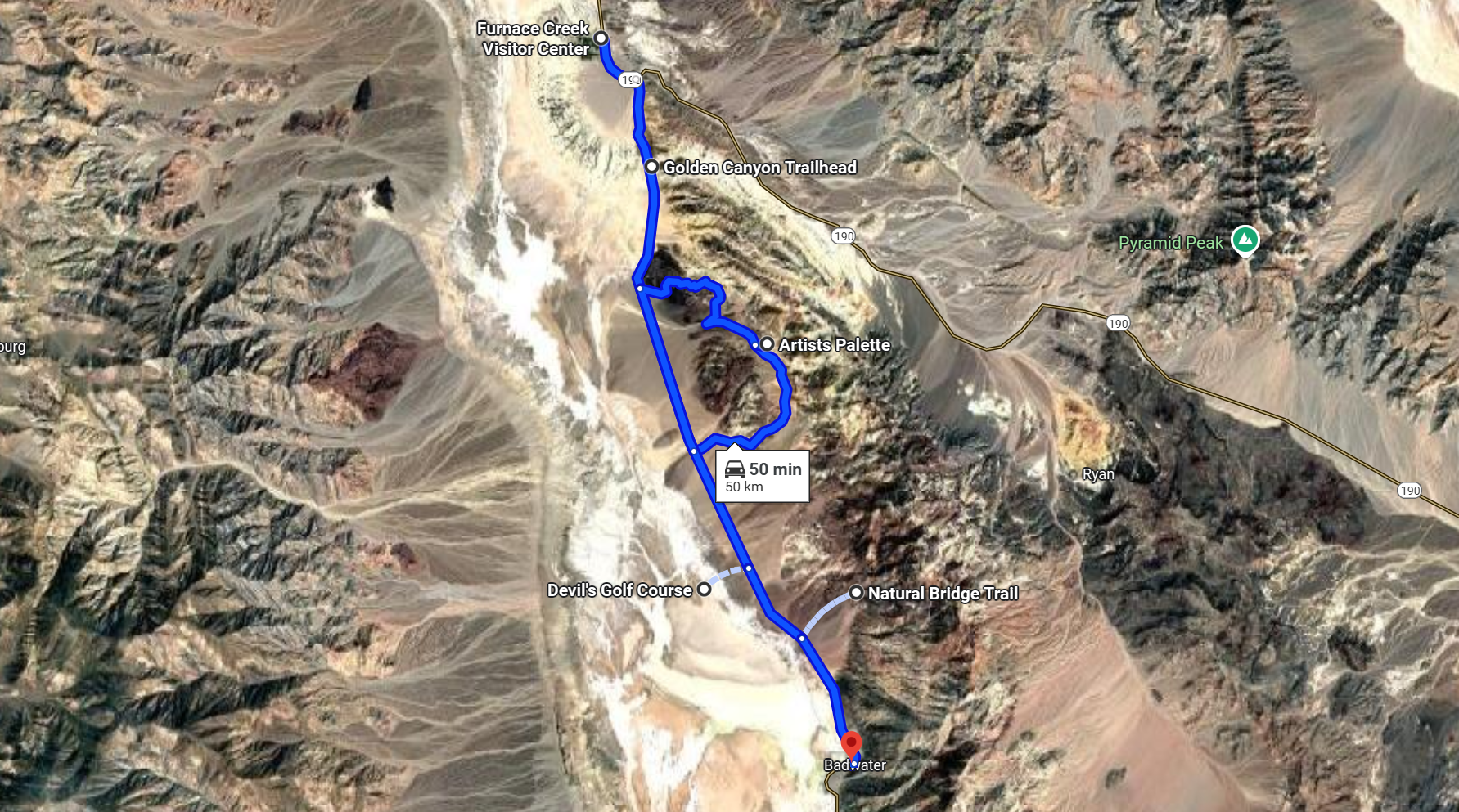 Our drive thru Death Valley (points described above)