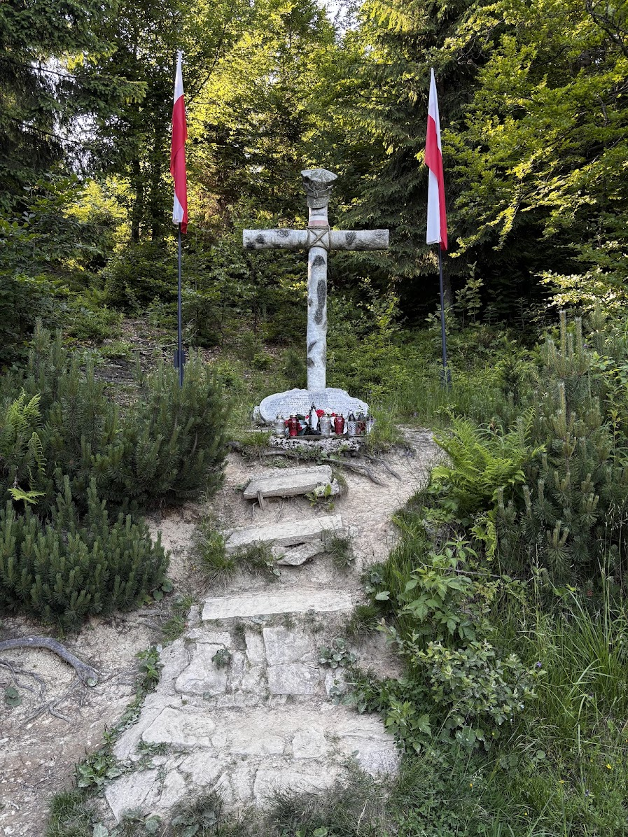 17:42 - kilometr 35,8. Krzyż partyzancki pod Turbaczem