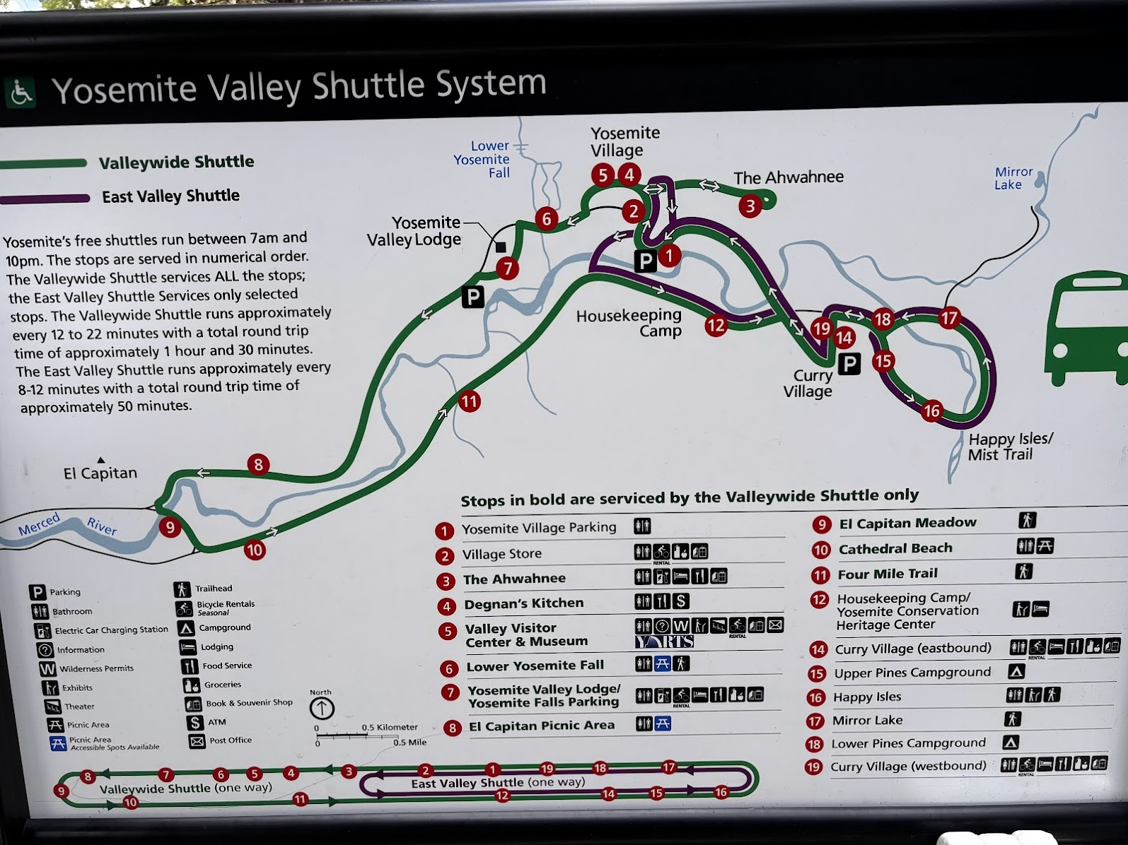 Shuttle bus system in Yosemite Valley