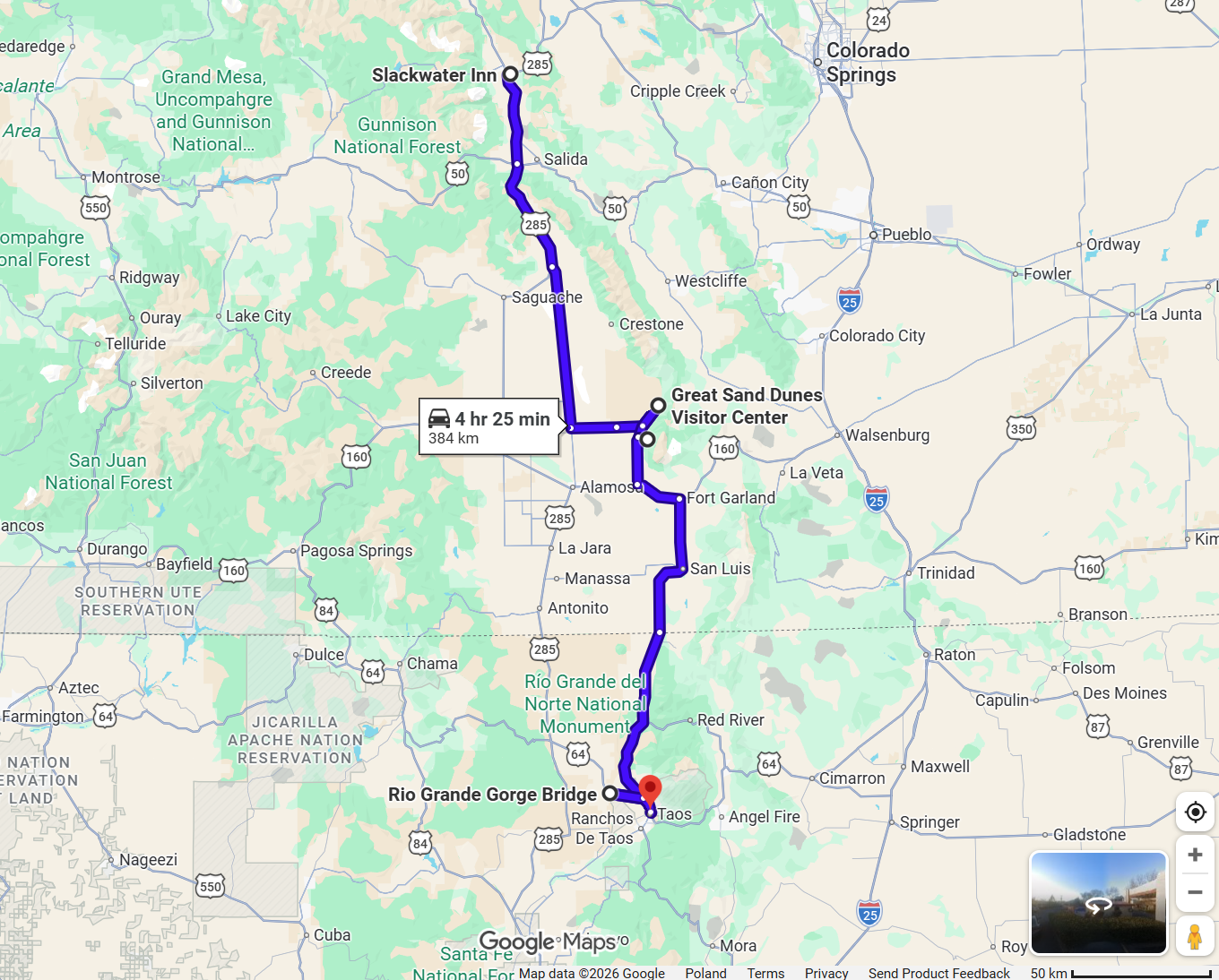 Day 2, Buena Vista, CO to Taos, NM (384km)