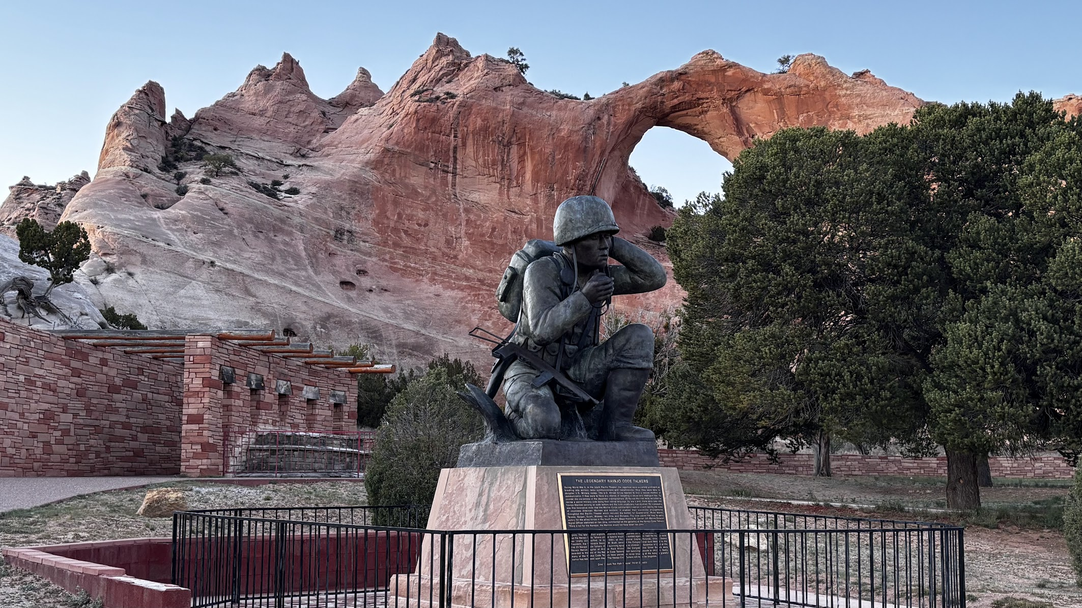 Monument to Navajo Code Talkers with Window Rock in the background