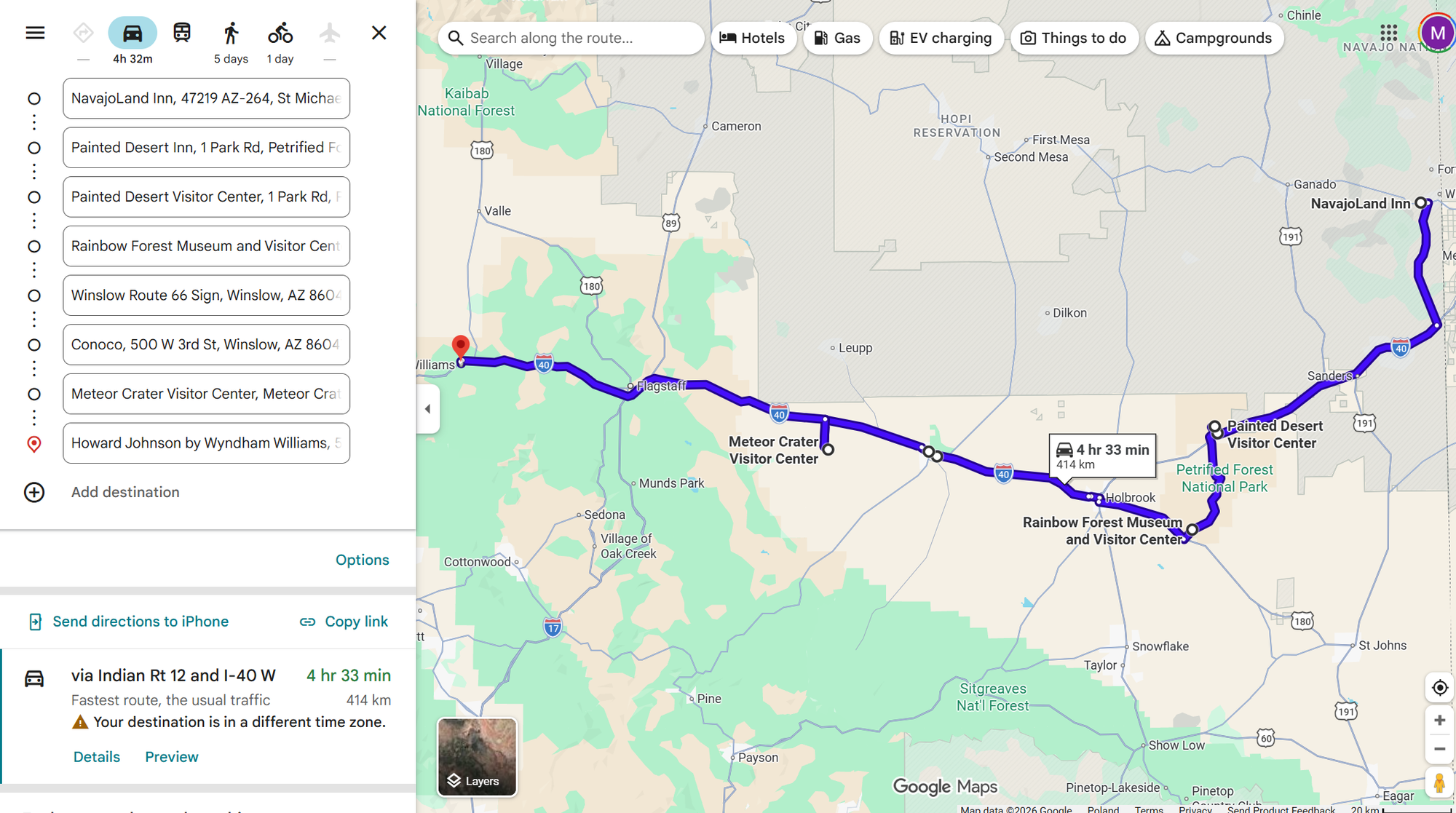 Day 5, St. Michaels to Williams, AZ (415km)