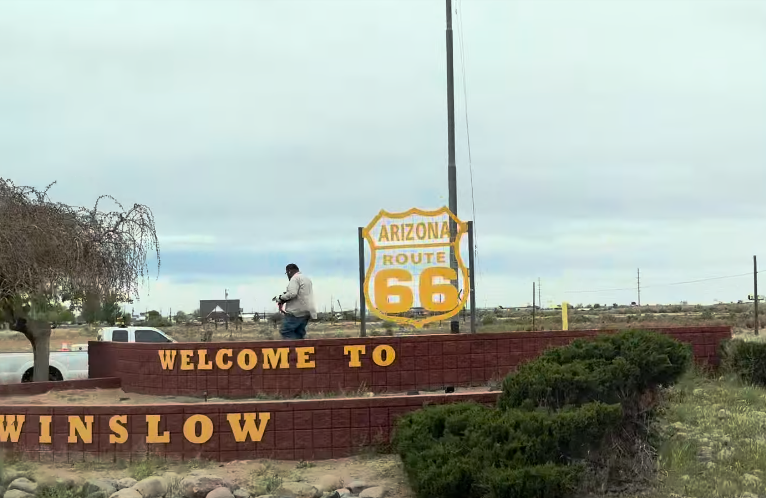 Entering Winslow, Arizona (watch this short video shot from our car)