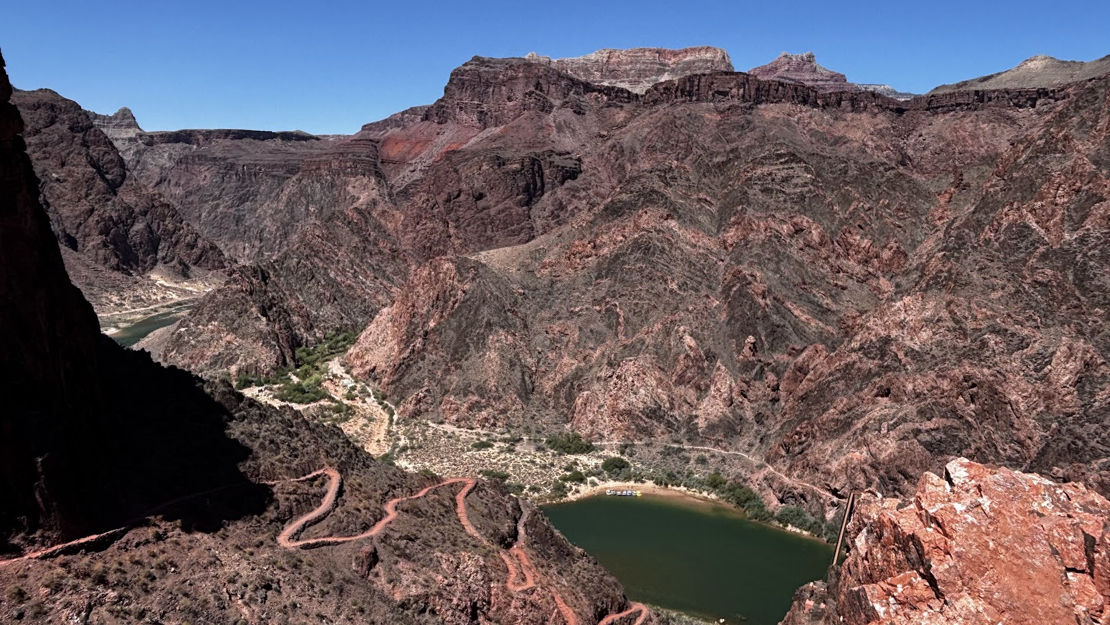 11:37am (11.7km & 1320m up left); the trail and the river
