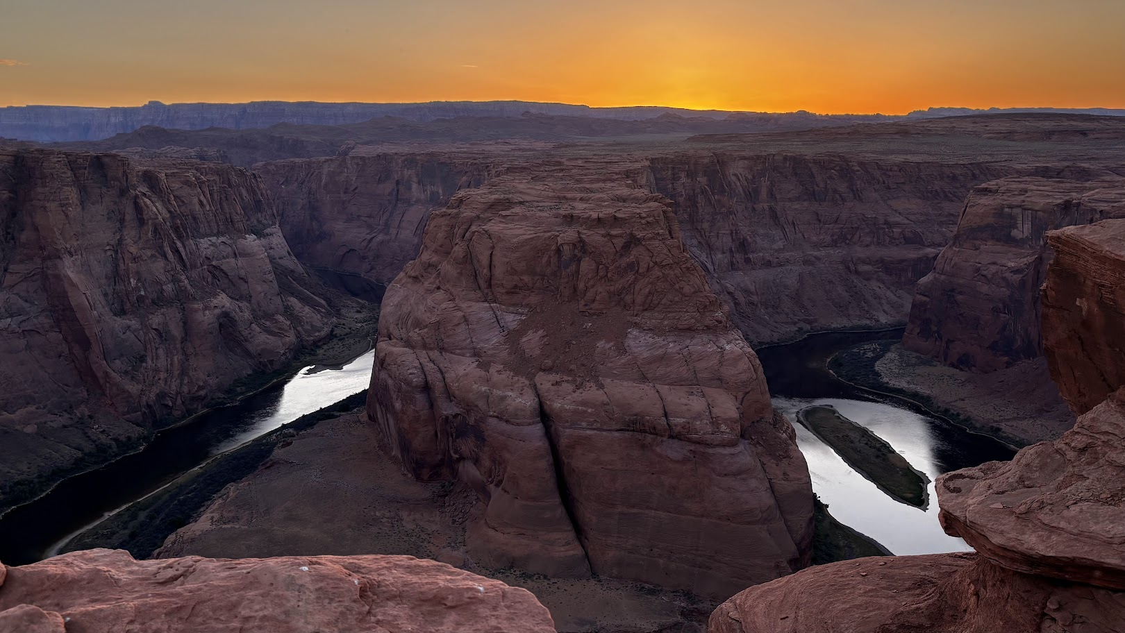 Horseshoe Bend of Colorado River right after sunset