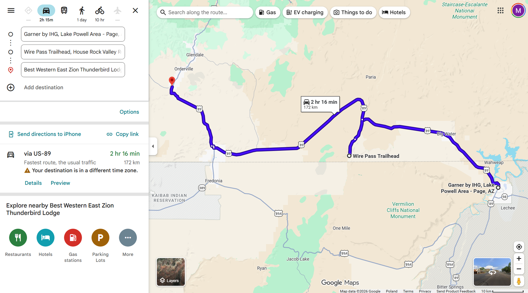 Day 8, Page, AZ => Mt. Carmel Junction, UT (170km)