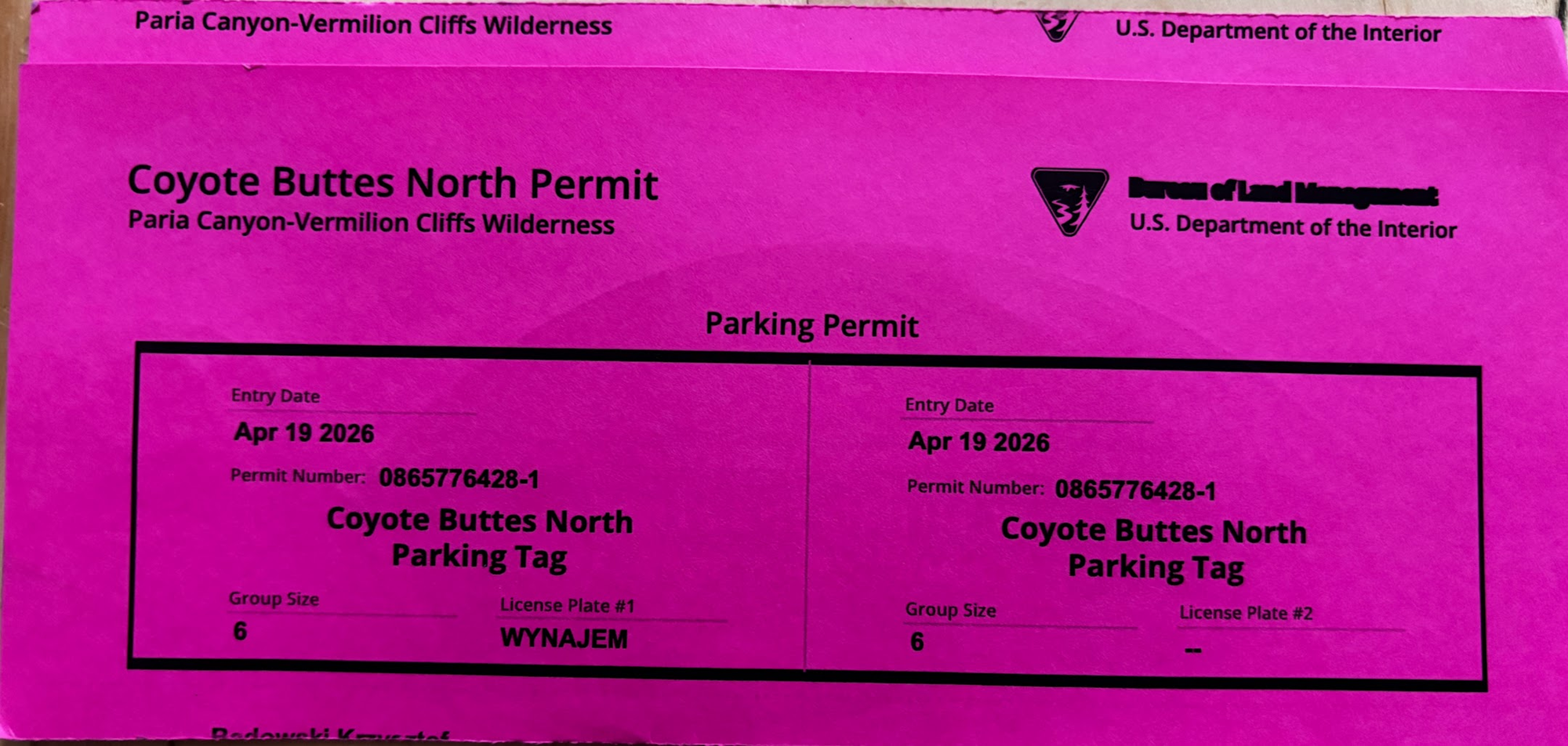 Coyote Buttes North (the Wave) Permit
