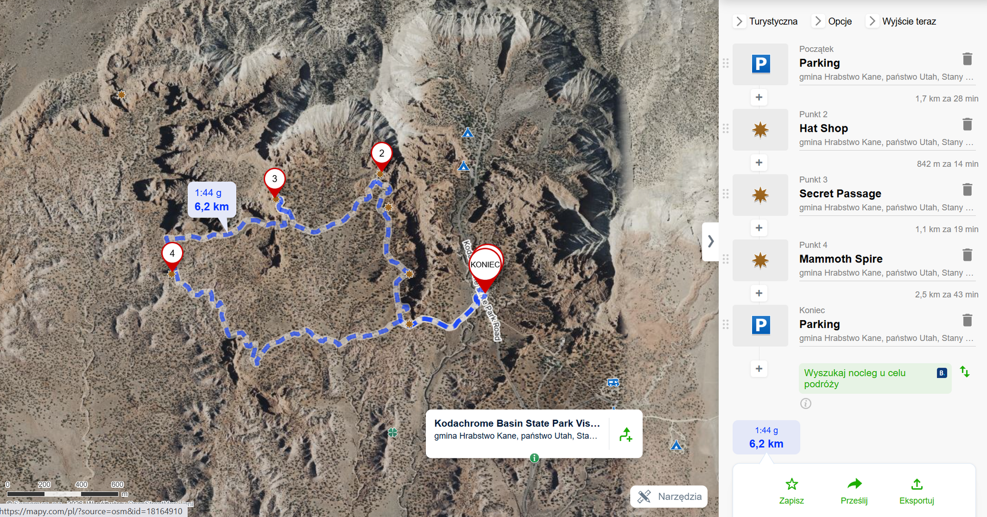 Kodachrome Basin State Park - Panorama Trail (6,2km; almost flat); (mapy.cz) 