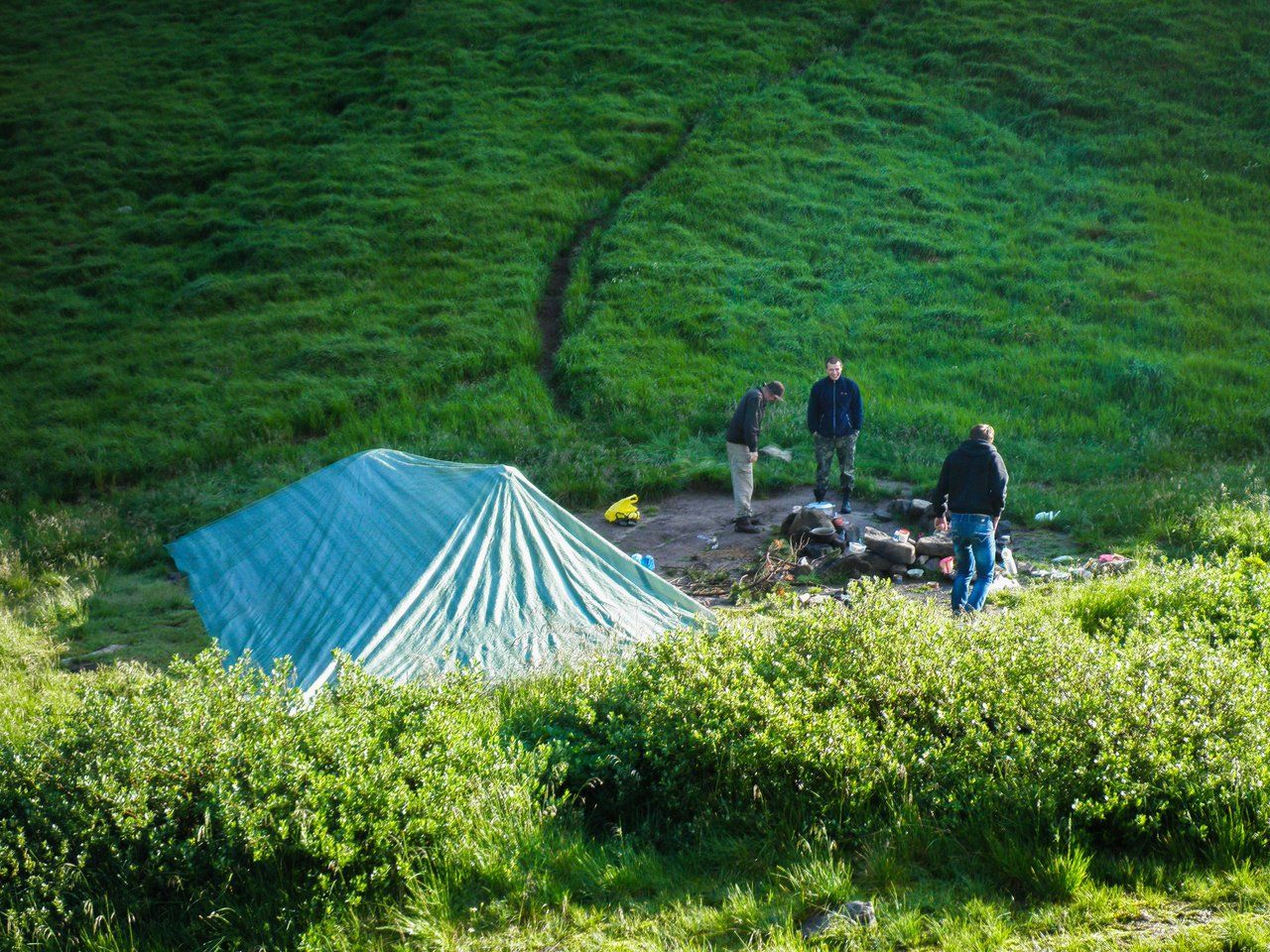 A primitive tent where we all slept