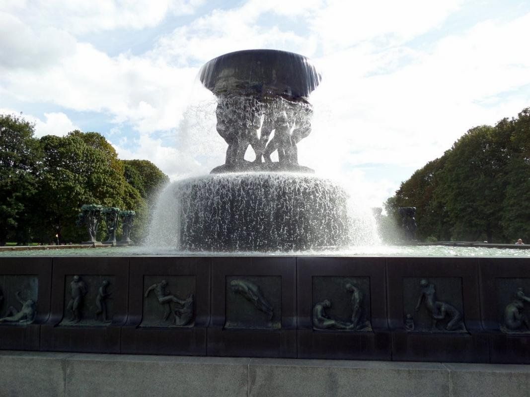 A Fountain and Many Buildings in Oslo