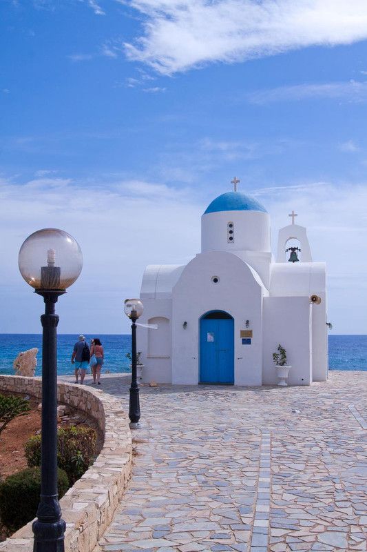 The white Church at the blue Mideterranean sea