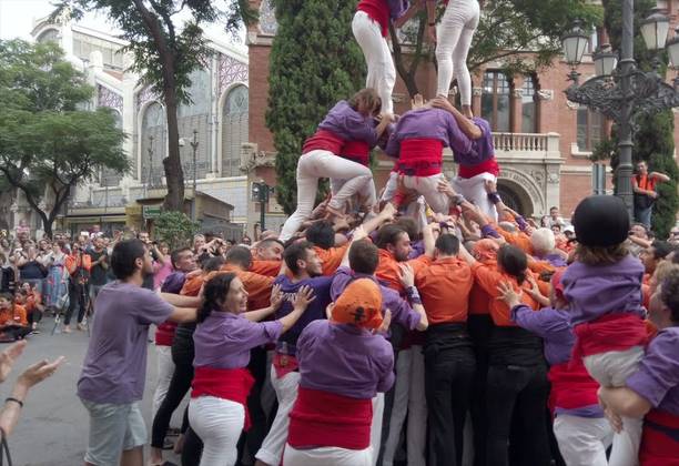 The Human Towers (Castell) of Valencia in front of La Lonja